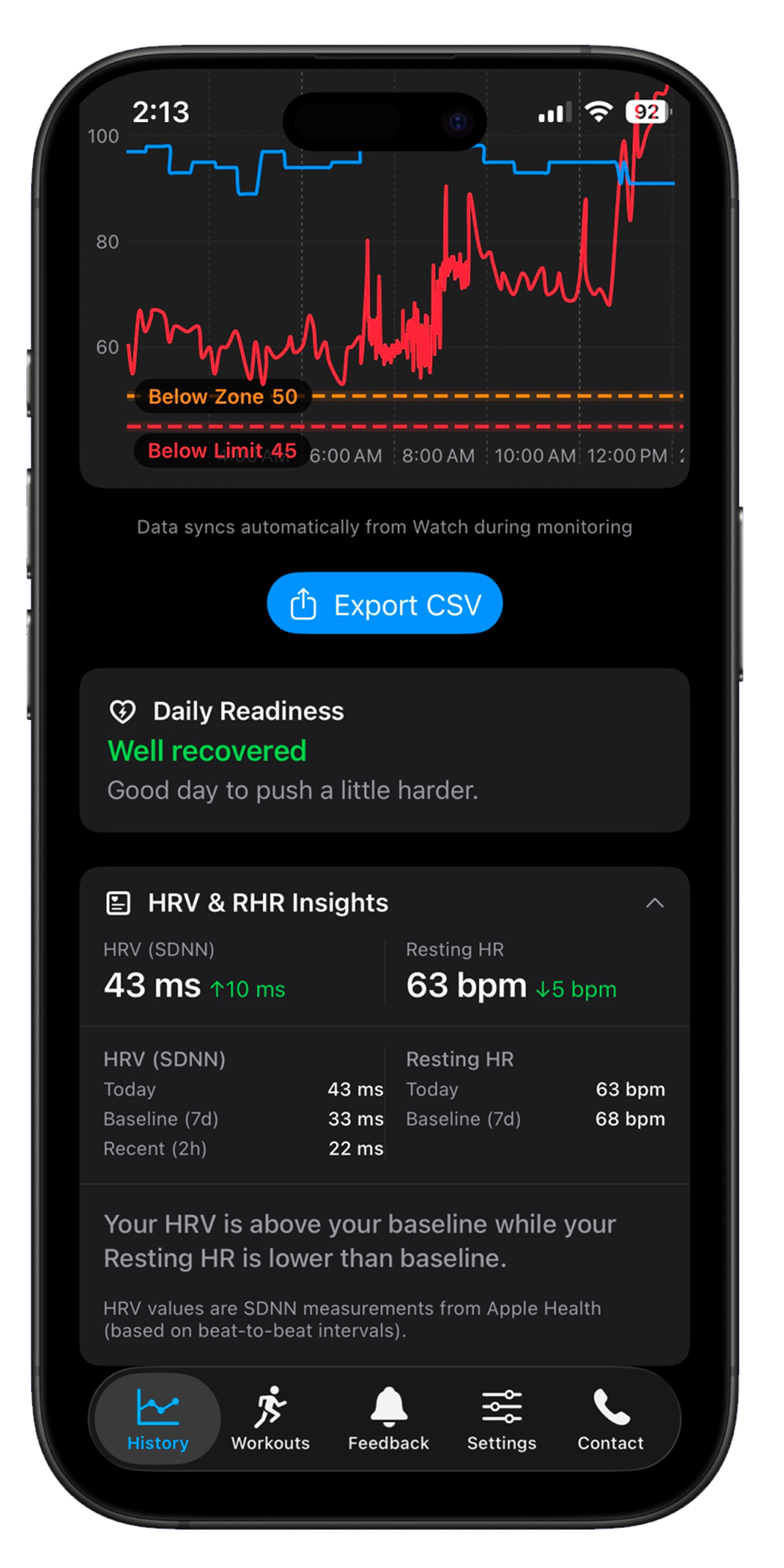 HeartOxy Daily Readiness card showing today's training readiness